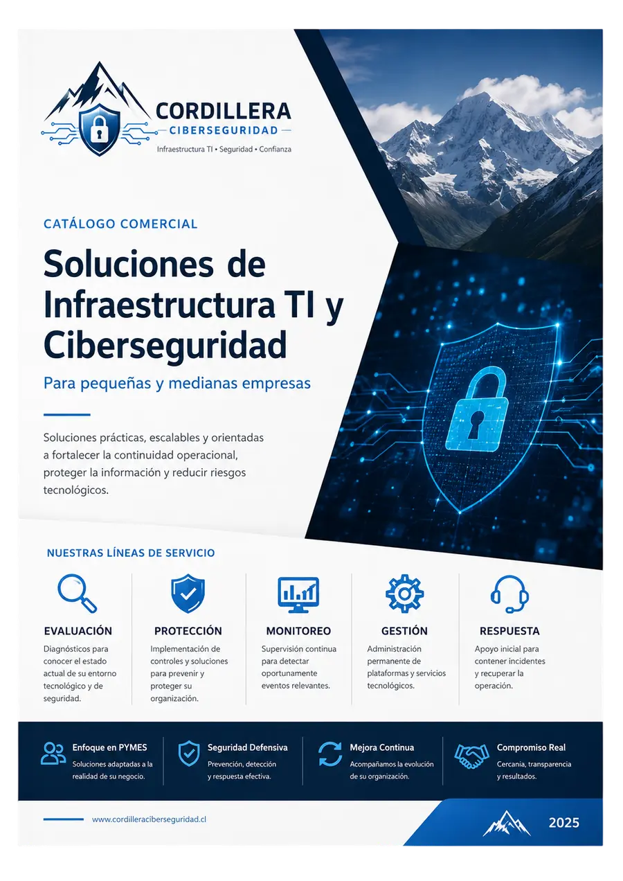 Vista del catálogo comercial de Cordillera Ciberseguridad